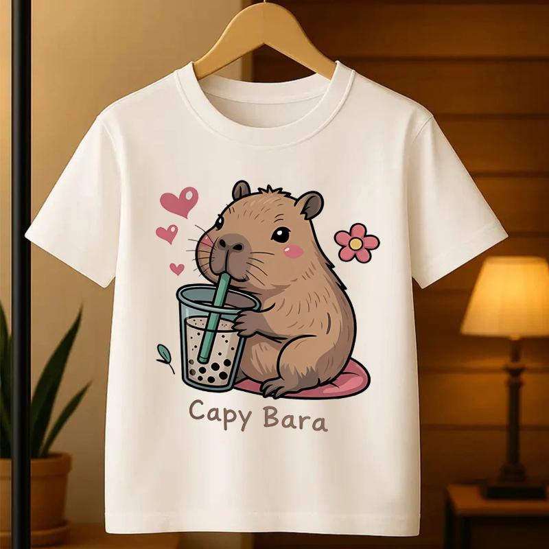 Halloween Cute Bear Drinking Cartoon Printed Pattern Summer Soft and Comfortable Short Sleeve T-shirt