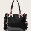 Japanese Ruffled Ribbon Bow Ita Bag Women Sweet Cute Multifunctional Clear Shoulder Purse Ladies Anime Badge Spacious Tote Bag