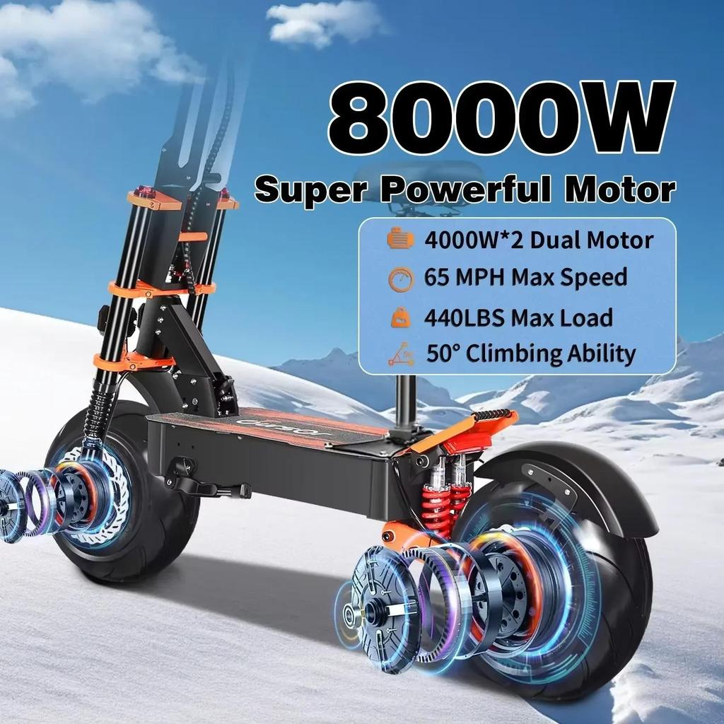 Электросамокат TOURSOR X8 Pro для взрослых, двойной двигатель 8000 Вт, 60 В 38 Ач, 14-дюймовый внедорожный самокат, максимальная скорость 100 км/ч, максимальный запас хода 120 км