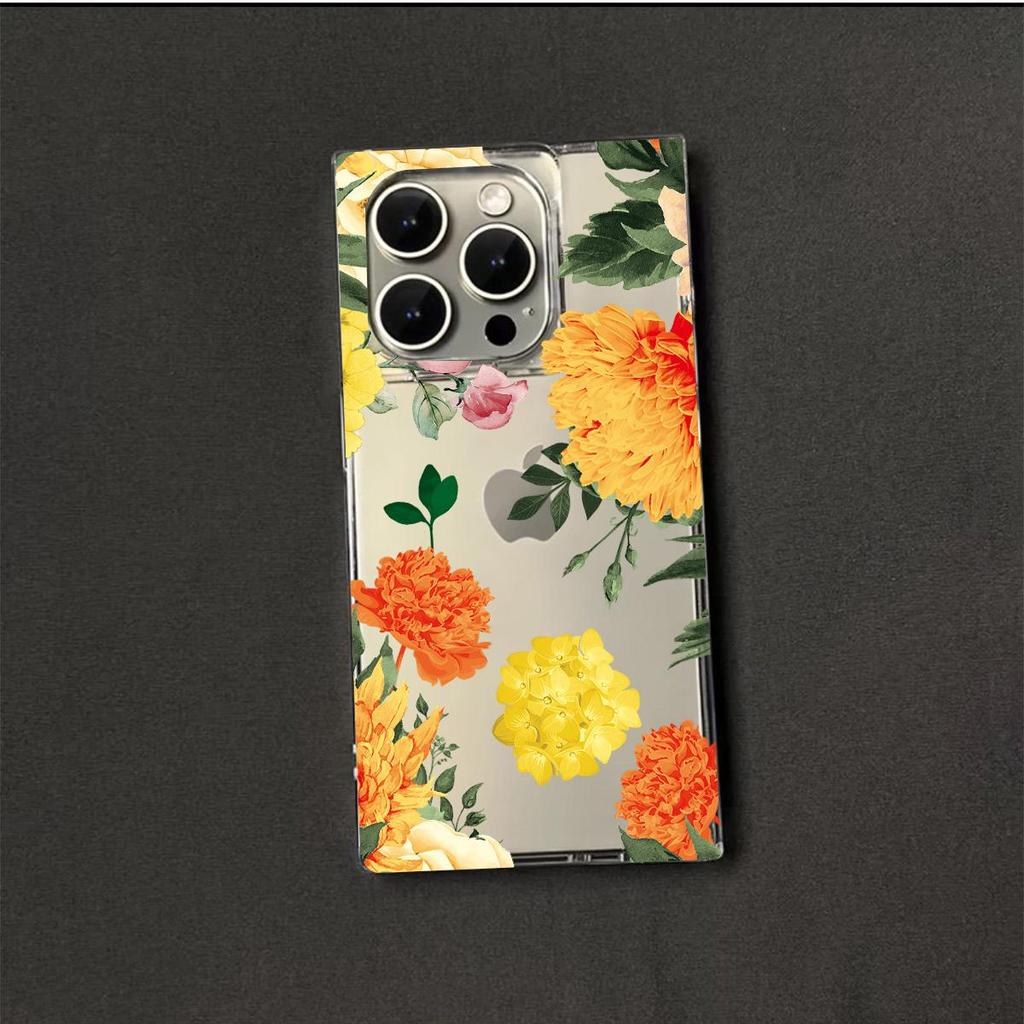 Прозрачный квадратный чехол-трубка для защиты iPhone 14 Pro Max 12 11 15 Plus 16 ProMax 13, устойчивый к окислению, с рисунком шампанских роз