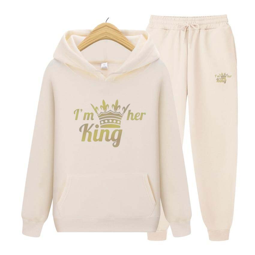 Spring Set Men Autumn Tracksuits Im Her King Print Sweatshirt Long Sleeve Hooded Pullover Sweatshirt Top Jacket Coat