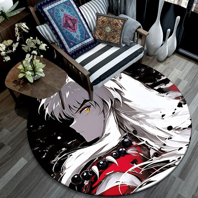 Inuyasha Round Area Rug,Carpet Rug for Living Room Bedroom Sofa Playroom Decor,Non-slip Floor Mat