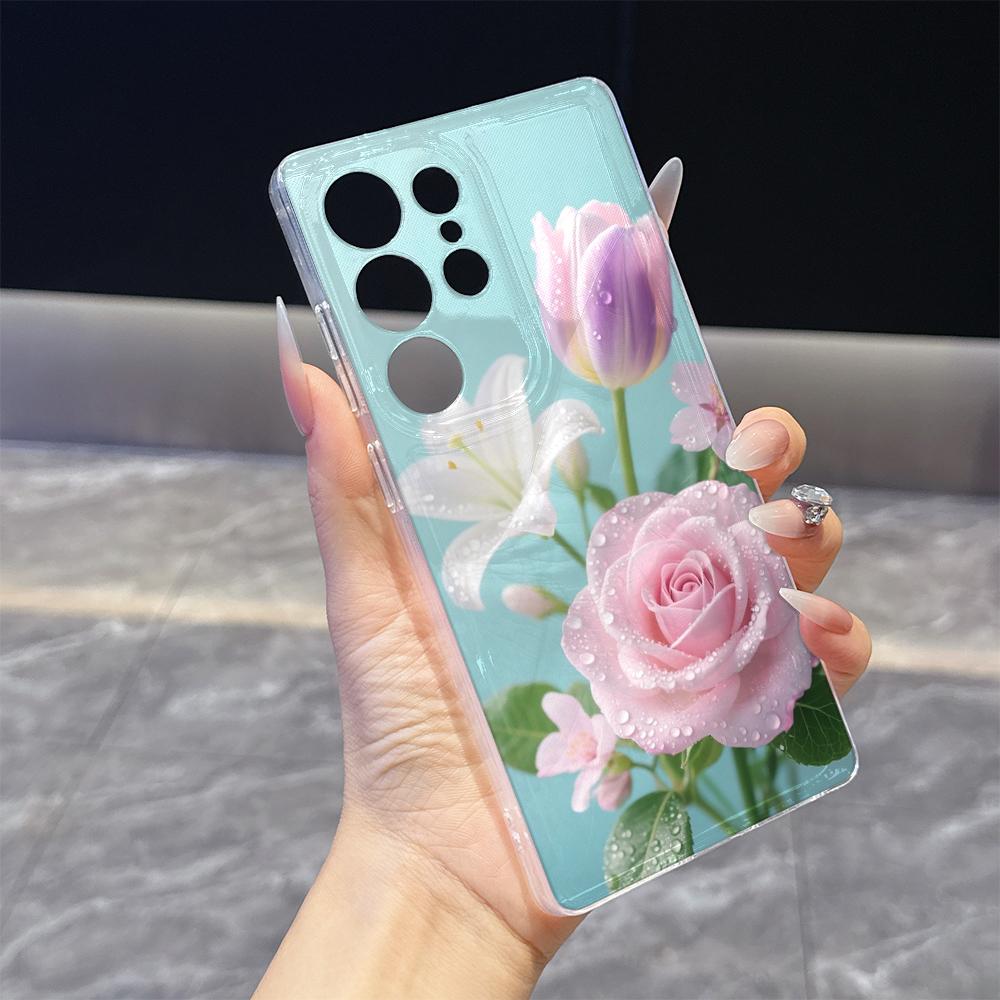 Чехол для телефона 'Пастельные цветы с каплями росы' для Samsung Galaxy S26 S25 S24 S23 S22 S21 S20 FE Plus, прозрачная TPU защитная крышка