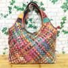 Genuine Leather Cowhide Bag, Colorful Striped Woven Bag, Portable Shoulder Messenger Women'S Bag, Straw Woven Women'S Bag