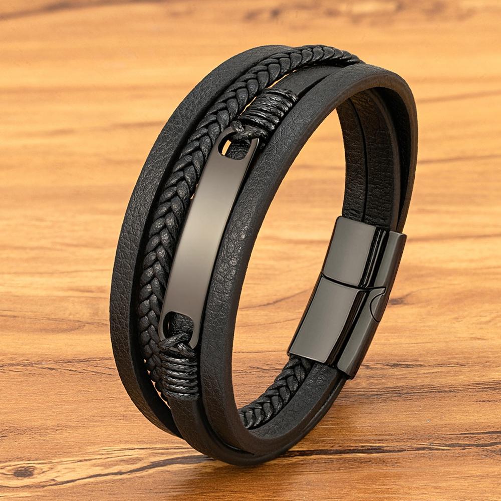 Multi-layer Braided Leather Wrap Bracelet Men Cool Trend Stainless Steel Casual Buckle Bracelet Jewelry Accessories Gift