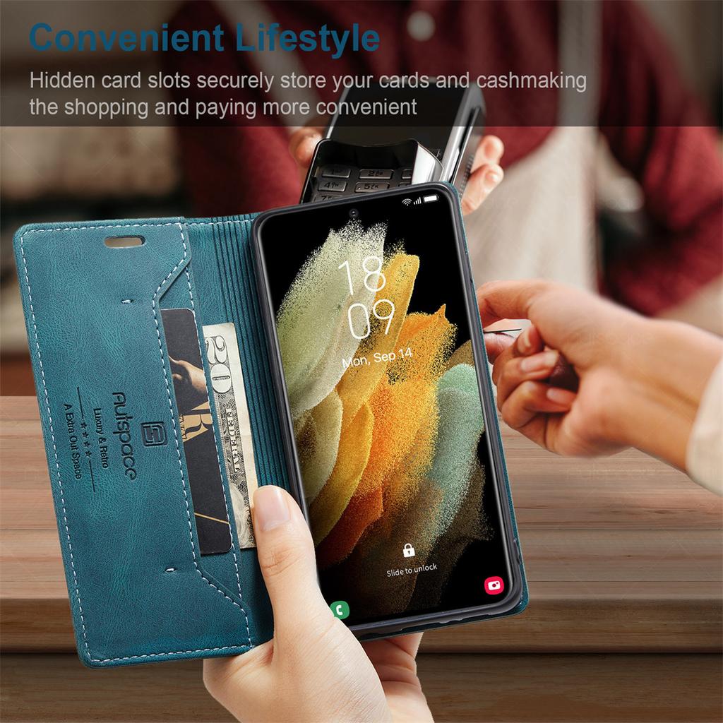Премиальный винтажный кожаный чехол-кошелек для Samsung Galaxy S21 Ultra - Чехол-книжка со слотами для карт, Противоударный ретро стиль (4 цвета)