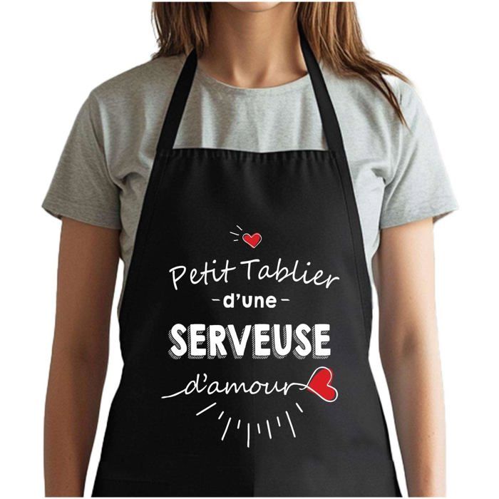 Tablier de cuisine - Serveuse d'amour - Noir - Coton épais - Liens ajustables