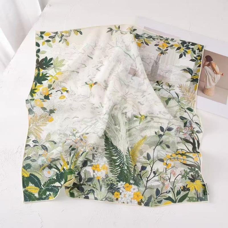 Spring and Summer New 100% Mulberry Silk Georgette Silk Scarf Women's Retro Lazy Chinese Square Scarf Premium Scarf Accessories