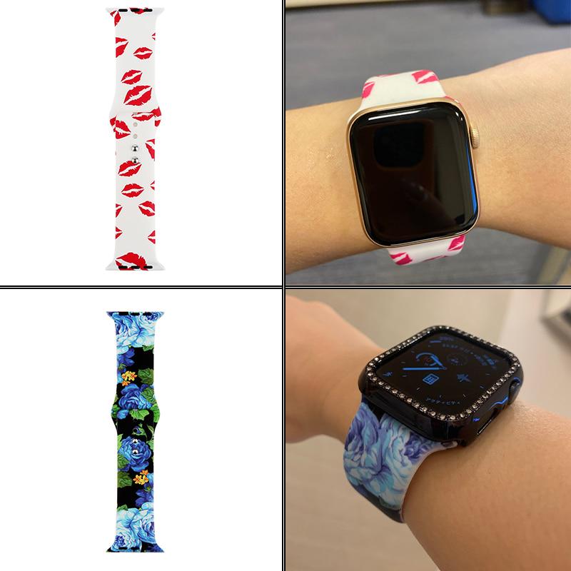 Мягкий силиконовый ремешок для часов Apple Watch Band 5 4 40 мм 44 мм спортивный ремешок с принтом для ремешков серии iWatch 3 2 1 браслет 38 мм 42 мм