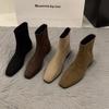 Suding Грубый каблук Замша Корейские маленькие ботильоны Женская обувь 2025 Новые осенне-зимние ботинки Мартин Кофе Облегающие короткие ботинки