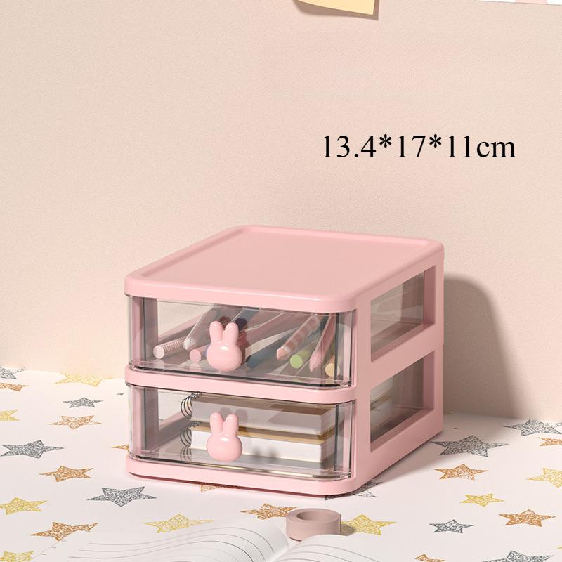 Kawaii Destop Organizer with Sticker Multi-function Lagre Capacity Drawer Stationery Holder Jewelry Hairclip Storage Student