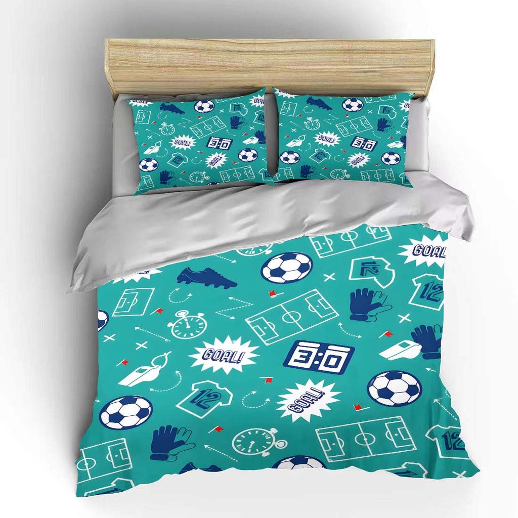 Football Elements Pattern Bedding Set for Kids Luxury Gift 3pcs Digital Print Comforter Set Soft Comfortable Breathable