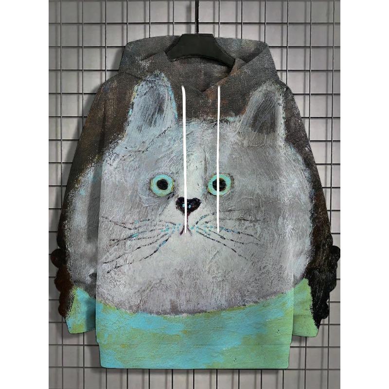 Осень и зима, новая мужская толстовка с капюшоном с 3D-принтом на все тело в японском стиле с черной кошкой, унисекс, повседневная модная мужская толстовка с капюшоном, уличные мужские топы