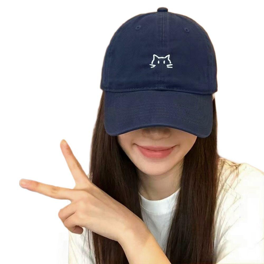 Wide Brim Peaked Cap Cat Embroidery Sunshade Hat New Dad Hat For Men Women