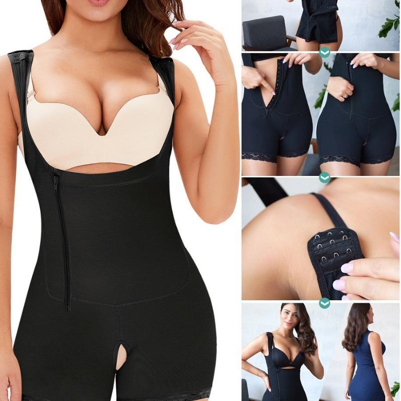 Topmelon Plus Size Side Zip Button Bodysuit Tummy Control Butt Lifter Shapewear