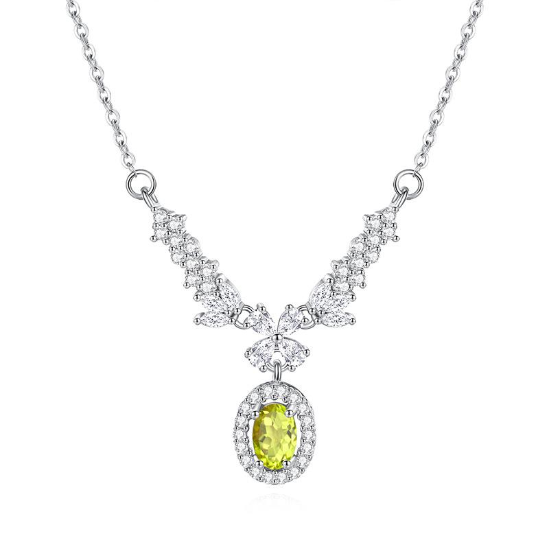 S925 Sterling Silver Crystal Stone Necklace for Women Natural Stone Collarbone Chain Fashion Versatile Summer Jewelry