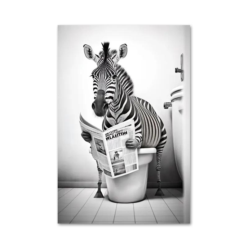 Смешная ванная комната юмористическое животное медведь собака тигр сидит на унитазе читает газету холст картины постеры и принты настенное искусство