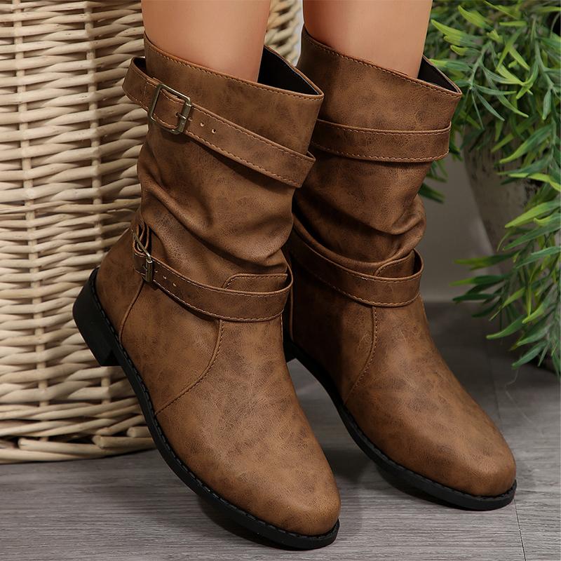 Women Flats Chelsea Boots Mid Calf Winter Pleated Shoes 2024 Fashion New Walking Short Boots Trend Designer Female Zapatillas
