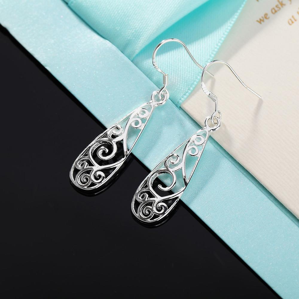925 Sterling Silver Retro Geometric Pendant Piercing Earrings Fashionable Wedding Jewelry