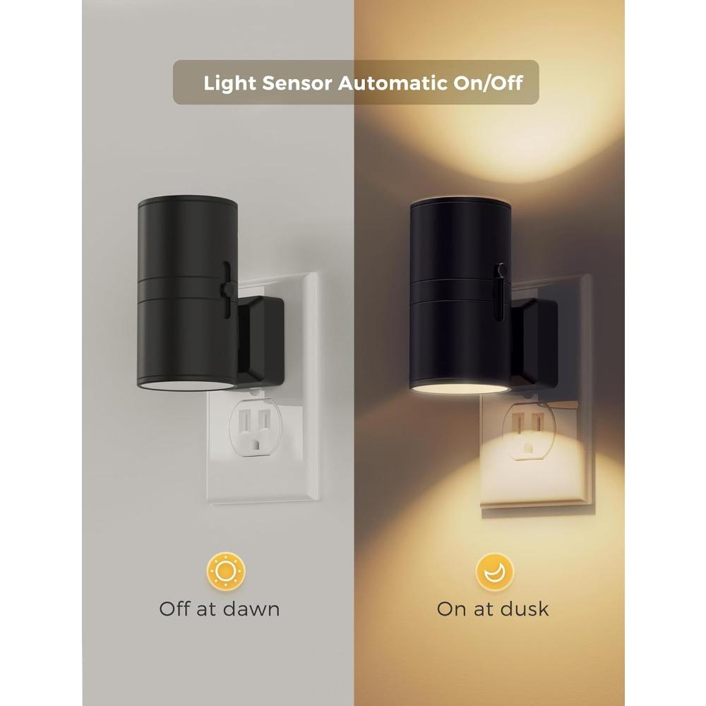 LED night light, plug-in type, modern night light, plugs into the wall, dusk-to-dawn sensor, soft white 3000K, adjustable brightness 0-100LM
