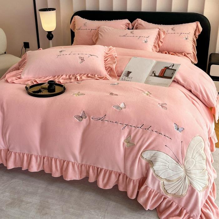 Комплект из четырех предметов из молочного флиса, утепленные простыни, пододеяльник, комплект из четырех предметов в стиле принцессы, постельное белье.