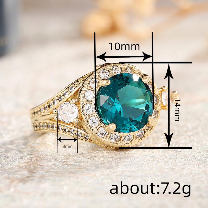 Luxury Women Ring Gold Color Wedding Party Inlaid Shining Blue Cubic Zirconia Fashion Accessories Trendy Lady Jewelry