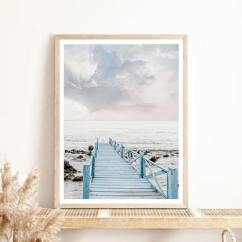 Природа Пляж Море Волны Прибрежный Пампас Трава Тростник и небо Автобус Фотография Скандинавский постер Печать на холсте Настенная картина Домашний декор