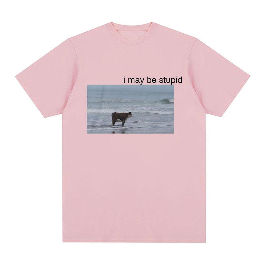 Футболка с забавными мемами «Я могу быть глупой коровой на пляже», мужская модная футболка с круглым вырезом и короткими рукавами, повседневные уютные хлопковые футболки большого размера