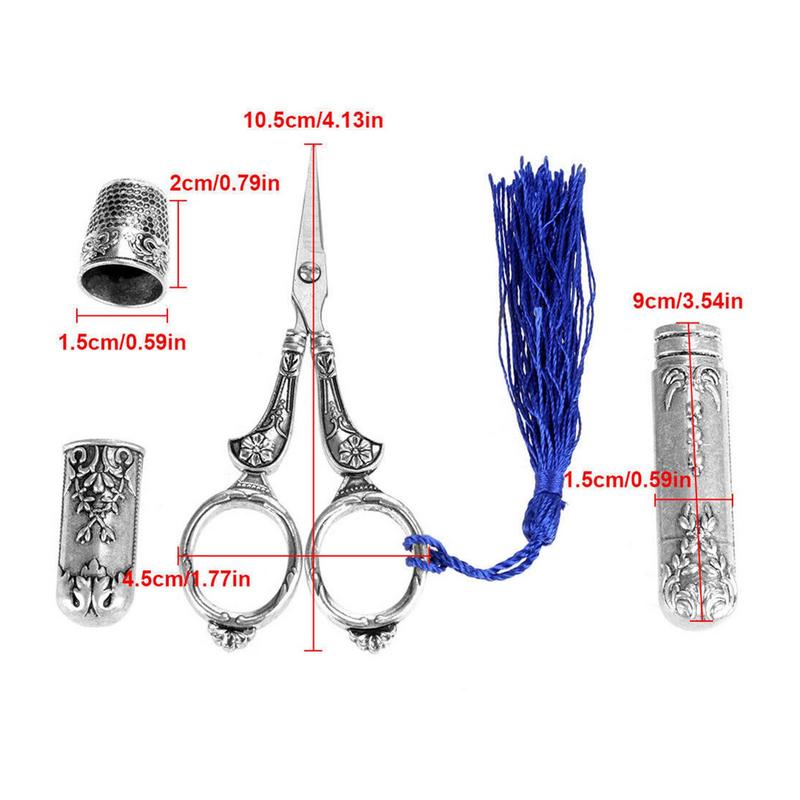 Набор вышивальных ножниц Прецизионные ножницы Швейный набор Наперсток Игольница Швейные инструменты Изысканный металлический швейный наперсток Винтаж