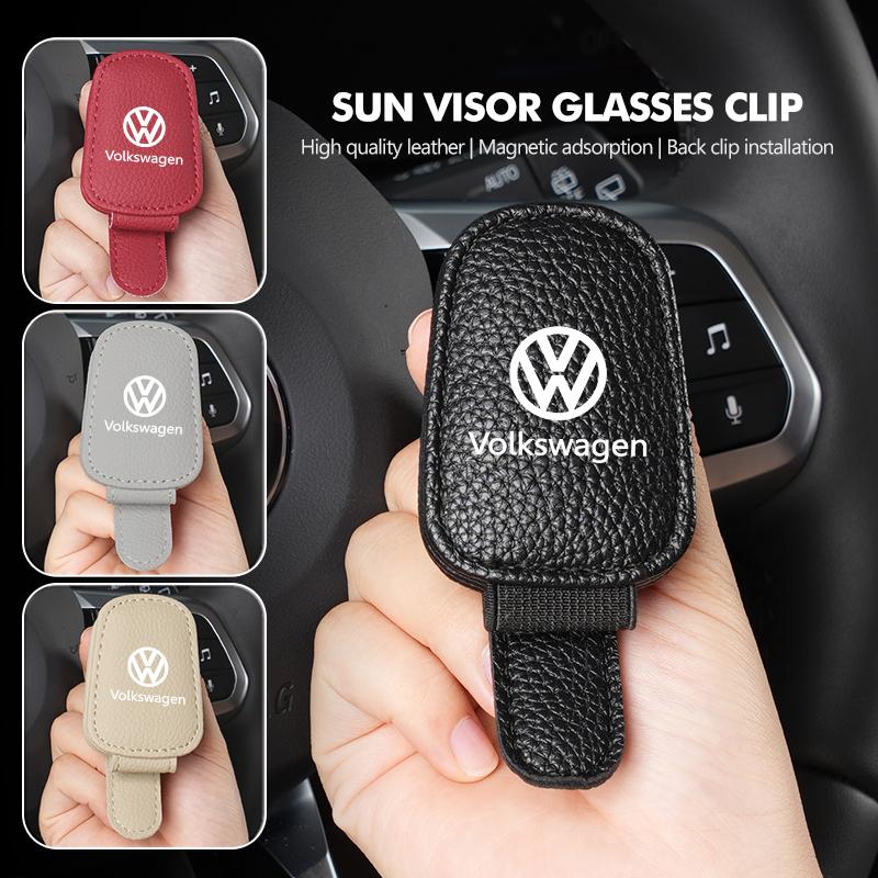 Valve Stems Caps Car Mounted Sun Visor Glasses Clip Leather Eyeglasses Storage For Volkswagen VW Golf 4 5 6 7 Polo Jetta Sagitar ze1