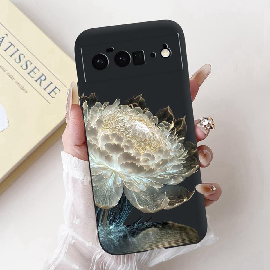 Beautiful Floral Painting Phone Case For Google Pixel 6 Pro 6a Black Silicone Soft Cover For Google Pixel6 6a 6Pro Cases Bumpers