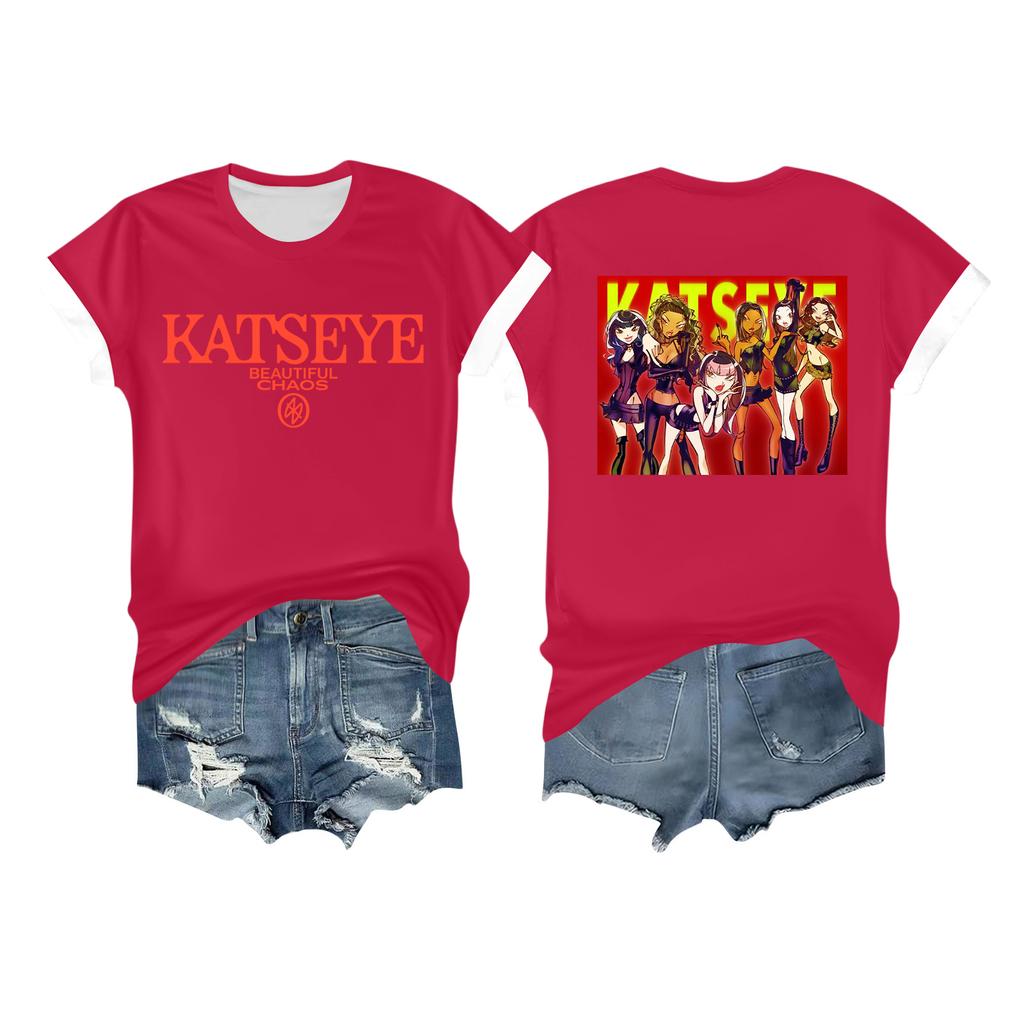 Women's Casual Printed T-shirt Round Neck Pullover Short Sleeve Top