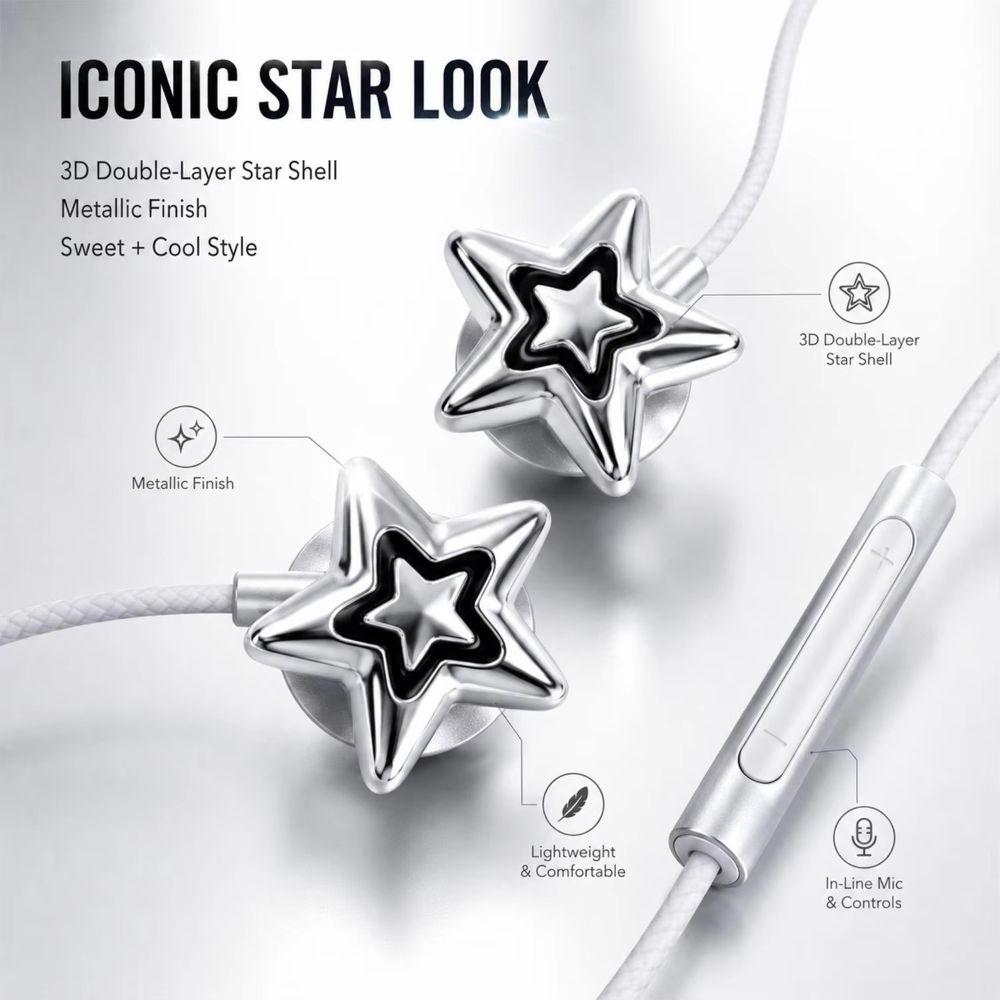 Stereo Sound Wired Headphones Semi-in-ear Stars Wings Headphones Type C Earphone Tablet Laptop