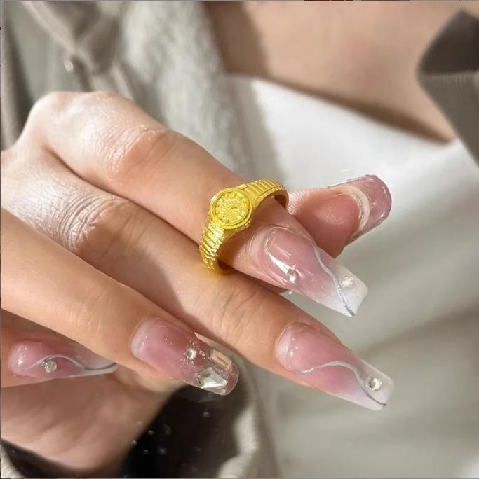 Женское золотое кольцо-часы 520 Признание: Маленький, регулируемый, нишевый подарок для девушки