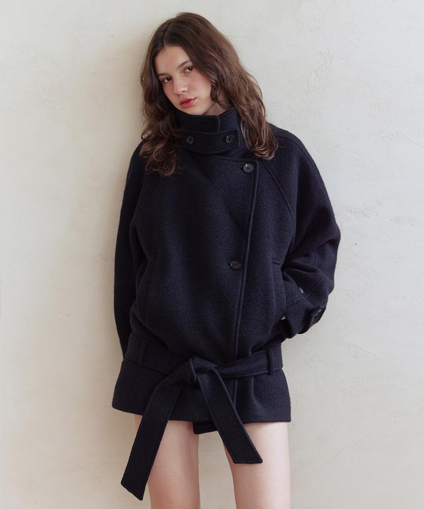 AFTERHOURS Wool Belted Half Coat (Black)