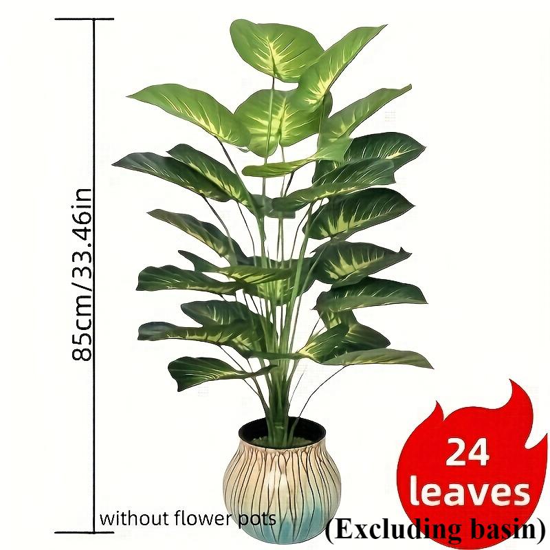 Large Artificial Plant with 24 Realistic Leaves - Wide Leaf Tropical Greenery, Perfect for Indoor/Outdoor Decor, Maintenancefree Plant