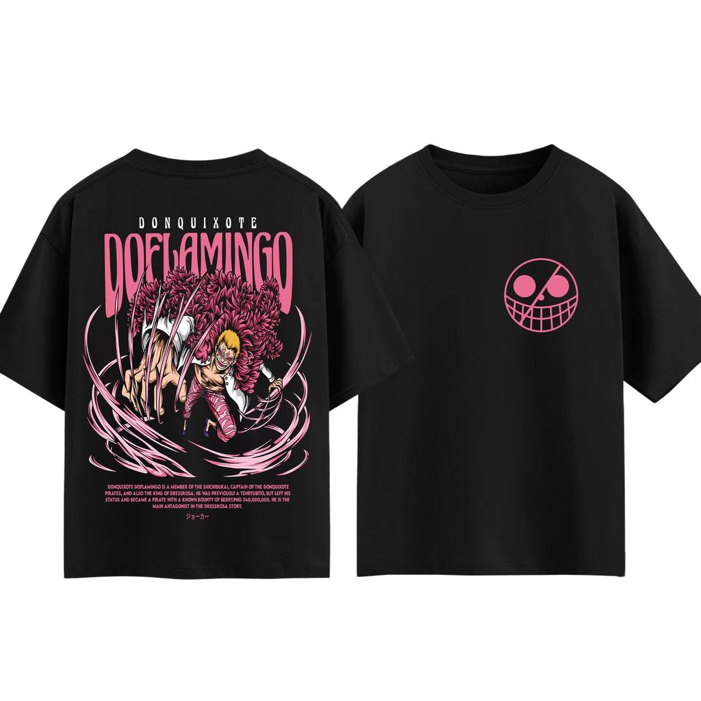Anime One Piece Doflamingo Print T-shirt, Unisex Summer Gothic Style Breathable Pure Cotton Anime Short Sleeve T-Shirt