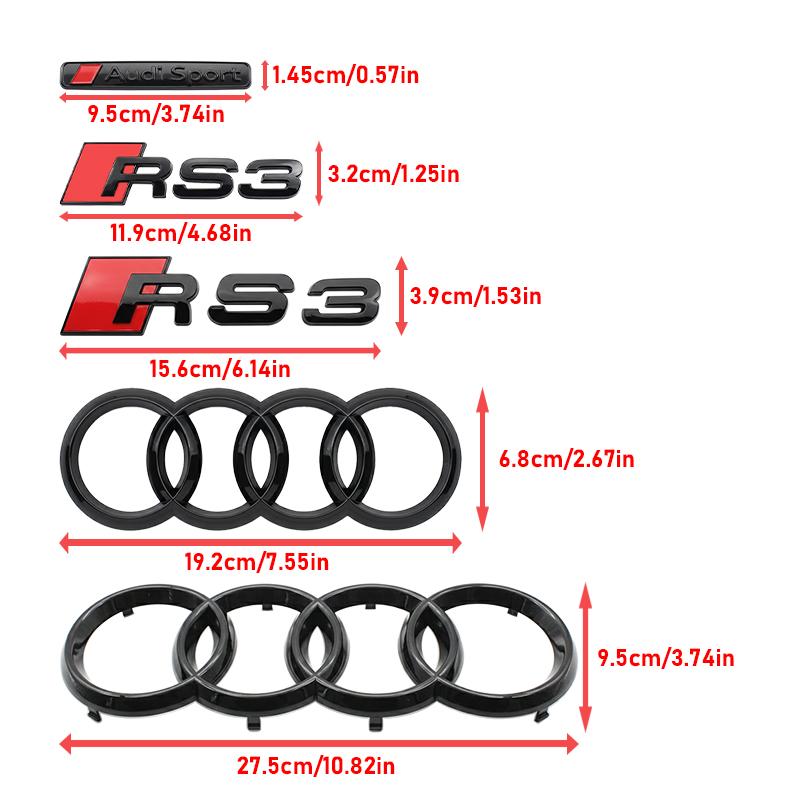 a2 Sport RS3 2016-2020 4 Ring Logo Car Styling Hood Front Grill Emblem Rear Trunk Badge Stickers RS3 Emblem Decal Accessories