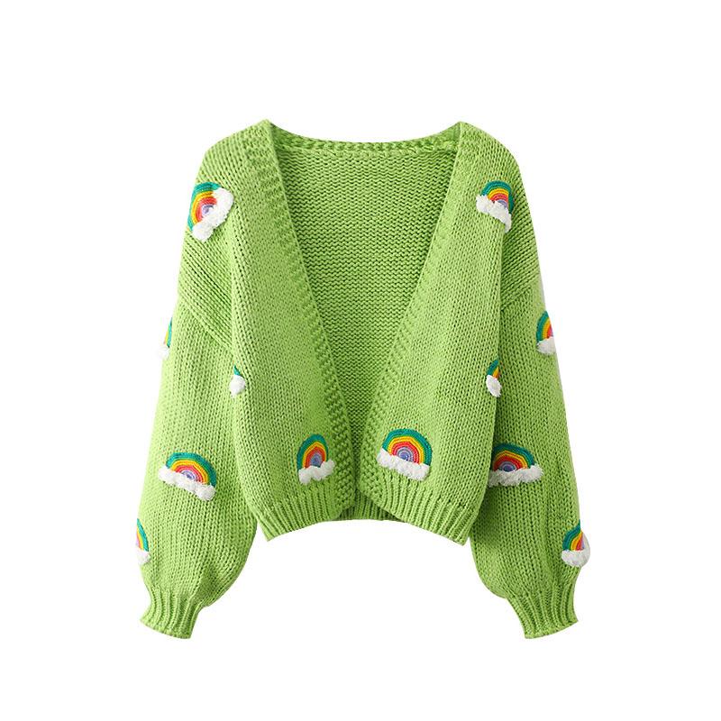 Толстые вязаные топы ручной работы, женский модный укороченный вязаный кардиган, свитер 90-х годов, Радужная уличная одежда C-048