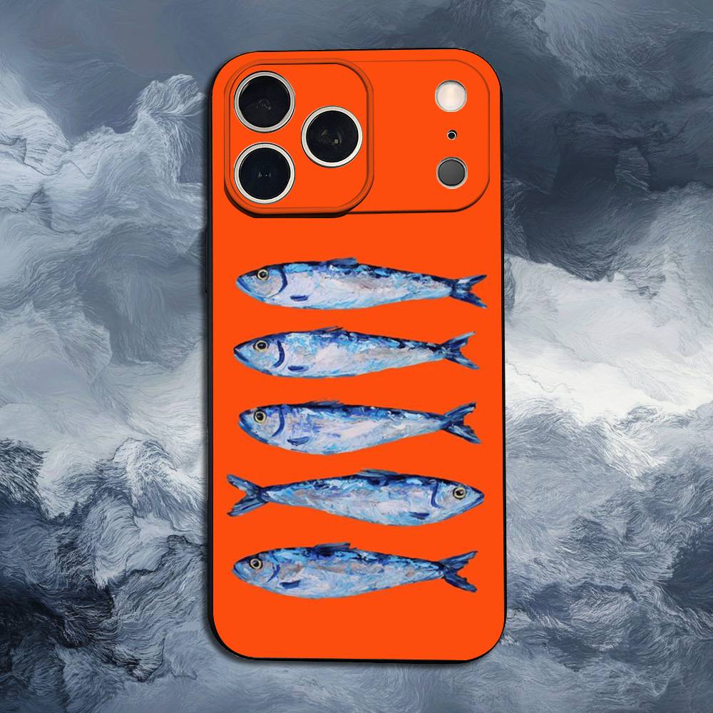 Чехол-кейс 'Сардины Океан' для iPhone 11,12,15,14,13,16,17,Plus,Pro Max,XS,X,XR,SE,Mini,8,7,Мягкий Силикон Черный