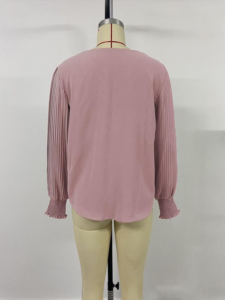 2025 Women's Solid Color Shirt with Pleated Lantern Sleeves Casual Office Tops for Spring Autumn Hot Sale