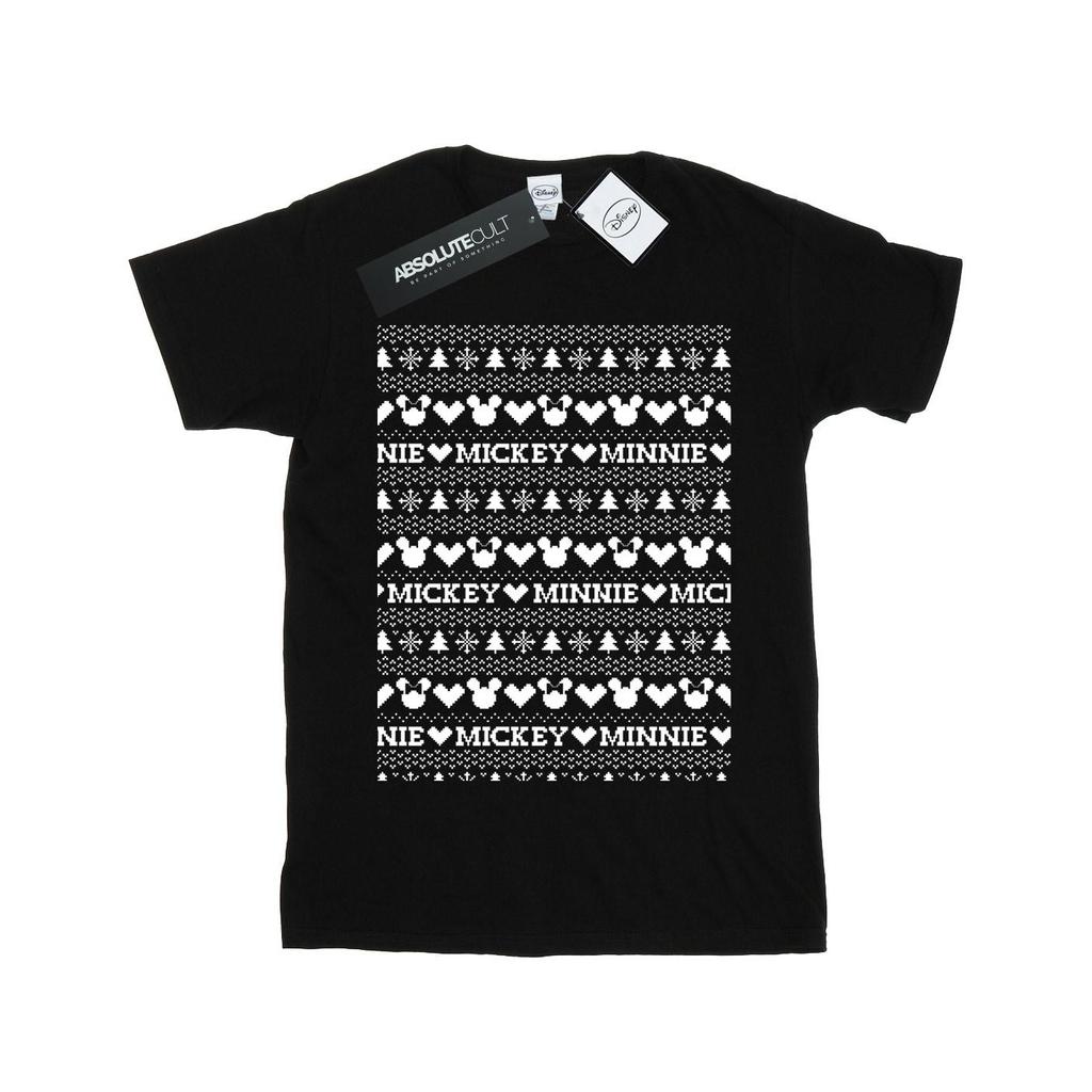 Disney Womens/Ladies Mickey And Minnie Christmas Fair Isle Cotton Boyfriend T-Shirt