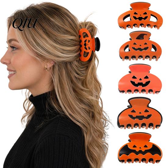 Festive Halloween Clip Themed Hair Claw, Hollow Pumpkin Design Clip, Strong Grip Shower Back Head Claw for Party Daily Wear Acetic