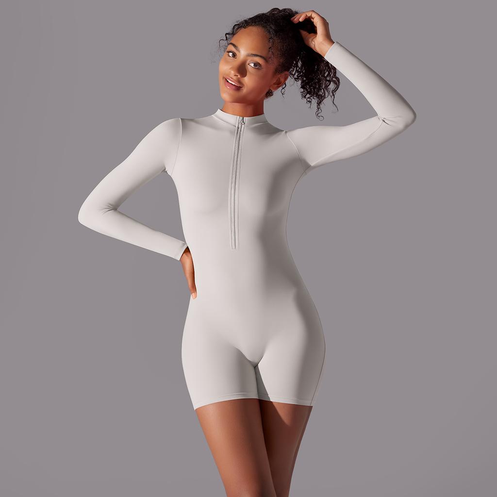 Шорты, комбинезон для йоги Nessaj, высокоэластичный женский спортивный комбинезон, однотонный цельный спортивный костюм на молнии