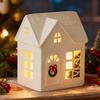 Yousheng Christmas Mini Village House Figurine LED Lighted Winter Resin Town Cottage Tiny Desktop White House Ornament for Home Shelf Cabinet Table