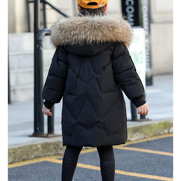 Новая модная детская теплая пуховая куртка Зимняя для девочек с меховым воротником Белый утиный пух Длинная куртка 120-170 см