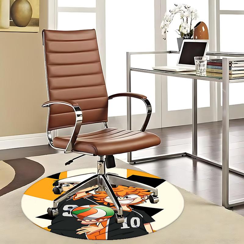 1pc Haikyuu! Volleyball Anime Round Carpet Office Chair Mat, NonSlip Rug for Home Decor, Seasonal Gift, Suitable for Office