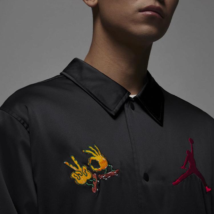 Jordan Свободная куртка с длинным рукавом с вышивкой в виде пламени, мужская верхняя одежда, черный FJ7709-010
