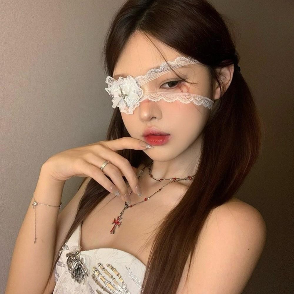 Black White Lace Bows Heart Cross Eye Mask Sweet Cool Lolita Cosplay Eye Patch Women
