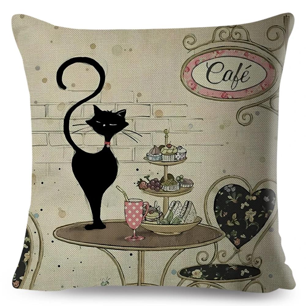Милый Элегантный Чехол для Подушки с Черным Котом, Двусторонняя Печать, Декор, Мультяшный Животный Наволочка для Дивана, Дома, Автомобиля, Льняная Наволочка для Подушки